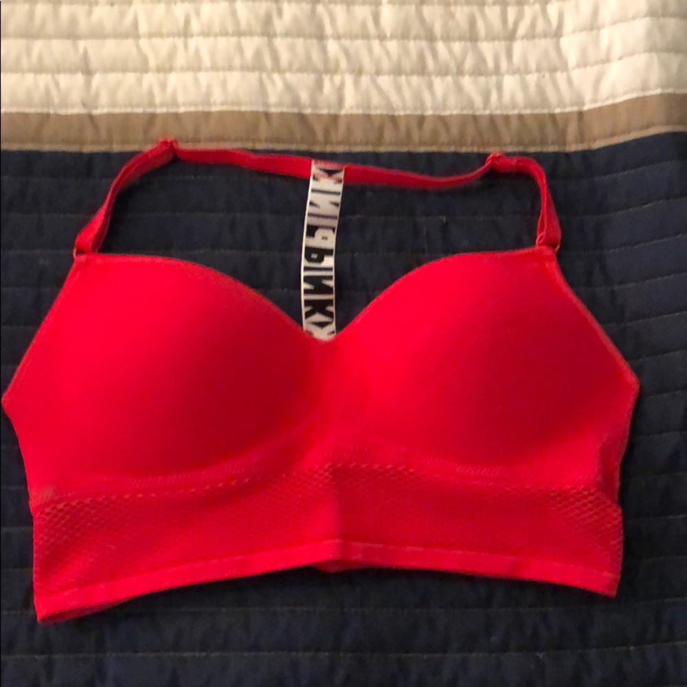 Red push-up Victoria’s Secret sports bra